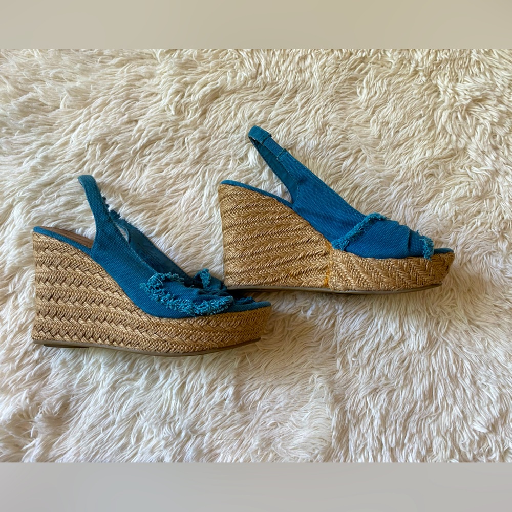 Mossimo Supply Espedrille Distressed Denim Platform Wedge Slingback size 8.5